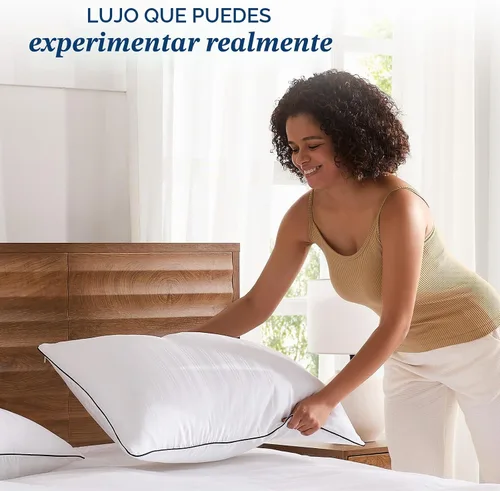 Vista 5 de downluxe - Juego de 2 almohadas de plumas y plumón de ganso - Almohadas de plumas de la colección hotelera para dormir de espalda, de estómago