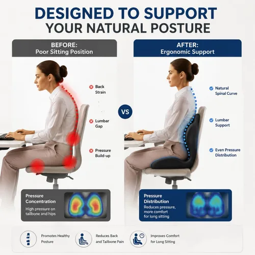 Vista 5 de L-Shaped Ergonomic Seat Cushion with Lumbar Support for Office Chair Black