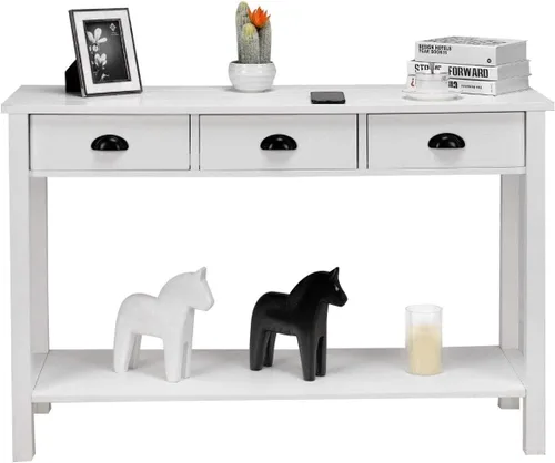 Vista 7 de WATERJOY Mesa de sofá consola de 47 pulgadas con 3 cajones de almacenamiento y 1 estante, color blanco