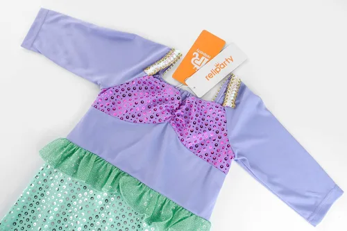 Vista 4 de Reliparty Disfraz de sirena para niñas pequeñas vestido de princesa de manga larga