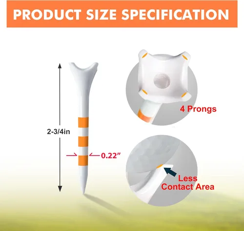 Vista 3 de 60/100 Pack Plastic Golf Tees (2-3/4"or 3-1/4"), Enhanced Durability & Stability, Designed to Reduce Friction and Side Spin