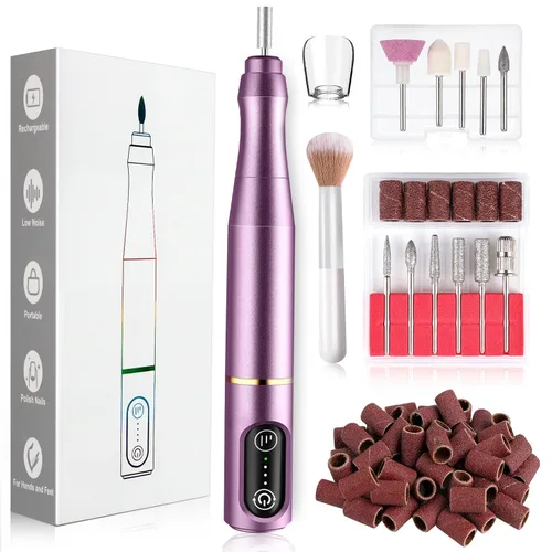 Vista 12 de TUOBEO - Kit de lima de uñas eléctrica para taladro de uñas inalámbrico, juego de archivos electrónicos recargables Negro
