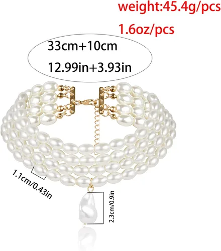 Vista 4 de Gargantilla de perlas multicapa para mujer, collar de perlas de novia para boda, collar de baile de los años 20, Metal