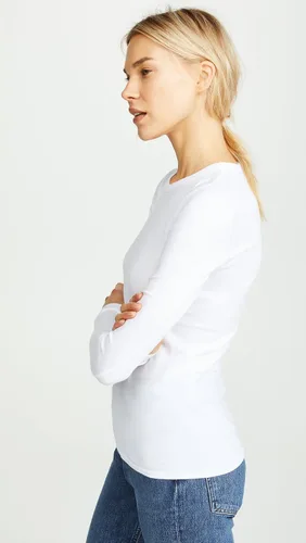 Vista 4 de Enza Costa Essential Supima - Camiseta de manga larga con cuello redondo para mujer