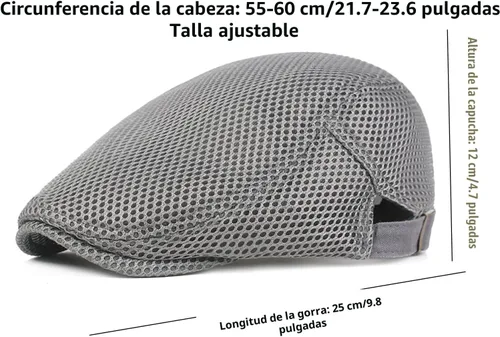 Vista 6 de DIYDECAL Sombrero de verano de malla transpirable para hombre, ajustable, boina de hiedra, gorra plana Gris claro