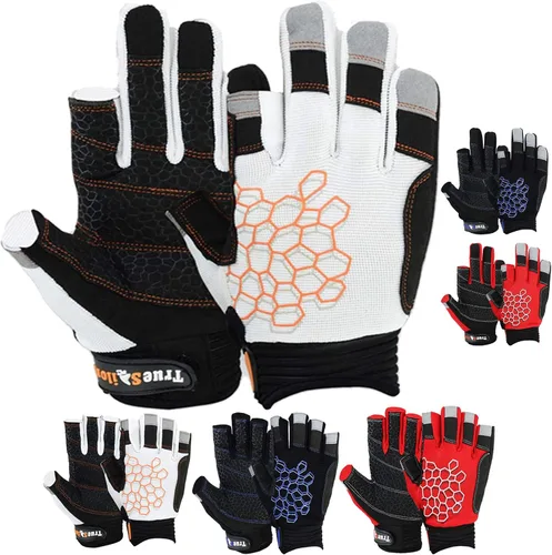 Vista 6 de MRX BOXING & FITNESS Guantes de vela pegajosos para la palma de la mano, guantes de yate, kayak, bote, pesca, 2 dedos de corte (negro, XS)