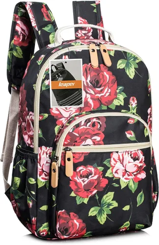 Vista 116 de Leaper Mochila para laptop para mujer: linda mochila floral para escuela, universidad, viajes, trabajo, mochila ligera para niños, Negro margarita
