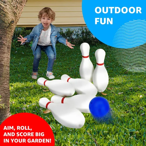 Vista 6 de Grip Kids Juego de bolos enorme de 17 pulgadas con bolsa de almacenamiento, 6 pines gigantes, juego de patio trasero para exteriores e interiores