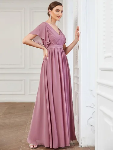 Vista 4 de Ever-Pretty Vestido de noche formal de gasa con cuello en V y mangas para mujer 0164A