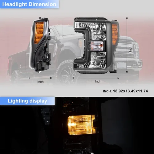 Vista 7 de Par de ensambles de faros ROXX compatibles con [2017 2018 2019 FORD F-250 F-350 F-450 F-550] SUPER DUTY, ensamble de proyector de faros, DRL