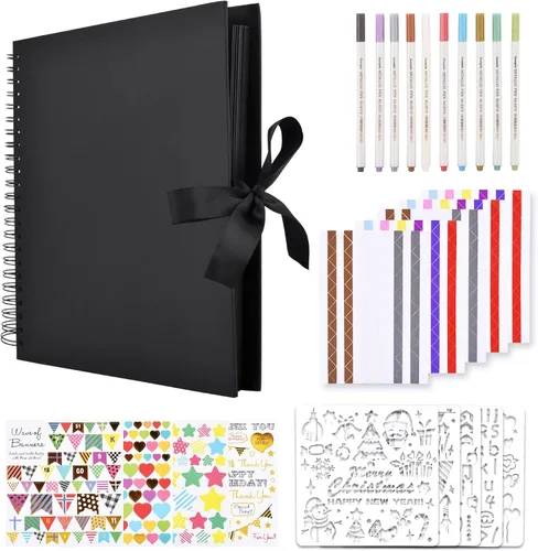Vista 14 de GOTIDEAL Álbum de recortes de 7 x 7 pulgadas con marcadores metálicos, 40 páginas, álbumes de fotos de papel kraft para bodas y aniversarios