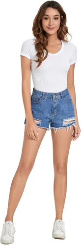 Vista 7 de Verdusa Camiseta básica de manga corta para mujer, cuello redondo, ajustada, casual