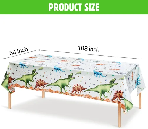 Vista 2 de Tatuo 3 manteles de dinosaurio de acuarela de 54 x 108 pulgadas, decoración de mesa de plástico de dinosaurio, desechable, impermeable, mantel