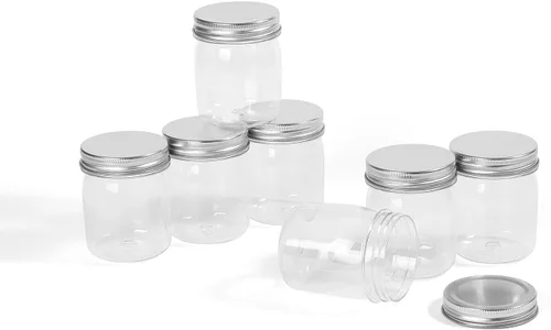Vista 3 de Paquete de 16 tarros de plástico plateados de 8 onzas con tapas de rosca, recipientes de plástico para almacenamiento de alimentos para almacenar