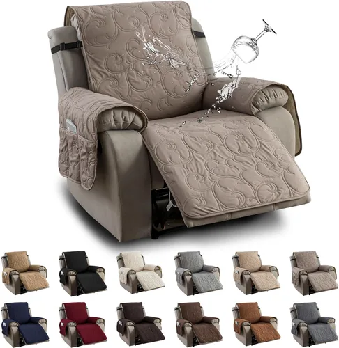 Vista 12 de Funda reclinable 100% impermeable para sofá biplaza, 4 piezas divididas para sofá reclinable de 2 asientos, funda de sofá reclinable antideslizante