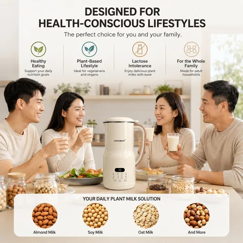 Vista 3 de Licuadora automática para leche de nueces 8 en 1, 40.6 oz, leches caseras de almendra, avena, coco, soja, a base de plantas y sin lácteos, máquina