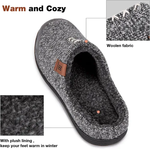 Vista 4 de MERRIMAC Pantuflas de espuma viscoelástica de punto para hombre, cómodas, con forro de sherpa