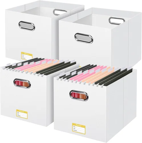 Vista 61 de BALEINE Caja organizadora de archivos, organizador de carpetas de archivos de cartón con asa para tamaño carta, caja de archivos plegable portátil