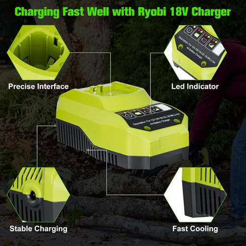 Vista 5 de POWTREE Repuesto mejorado de 4.0Ah para batería Ryobi de 18 V y cargador compatible con baterías Ryobi 18V ONE+ P102 P107 P108 P105 P104 P103