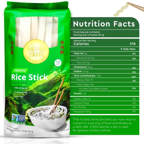 Vista 4 de Fideos de arroz de 0.394 pulgadas (auténtico), paquete de 3 (3 libras), 1 libra, 16.01 oz por paquete, uso para Pad Thai y Pho, instrucciones