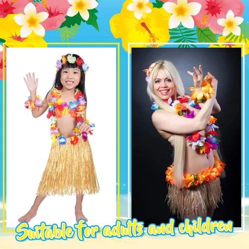 Vista 7 de 12 faldas hawaianas de hierba hula para niños para fiesta Luau, cumpleaños, vestido de graduación, espectáculos festivos, fiesta de celebración