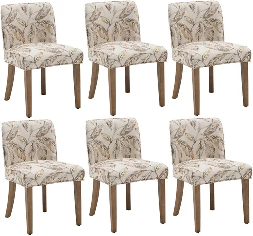 Vista 12 de chairus Juego de 2 sillas de comedor de granja, cómodas sillas de cocina tapizadas de tela de lino de madera marrón nogal, sillas de comedor