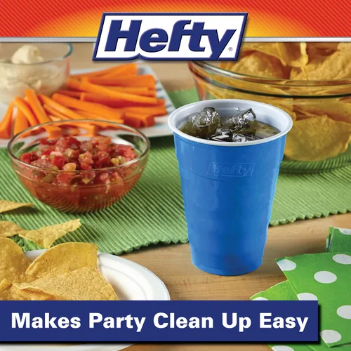Vista 4 de Hefty Party On - Vasos de plástico desechables, color azul marino, 18 onzas, 120 unidades Bulk Pack, 18 Oz Blue Cups for Parties, Tailgates