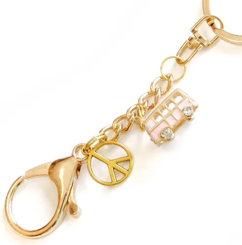 Vista 7 de Camper Van Keychain - RV Camping Caravan & Gold Peace Sign Charms - RV Accessories - Handmade