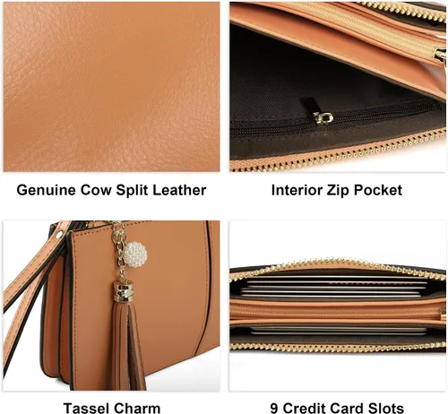 Vista 5 de Befen - Bolso clutch de mano de cuero con correa para teléfono celular, organizador de tarjetas