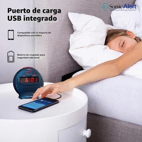 Vista 5 de Despertador Sonic Alert SBJ525ss Sonic Bomb Jr., negro/rojo