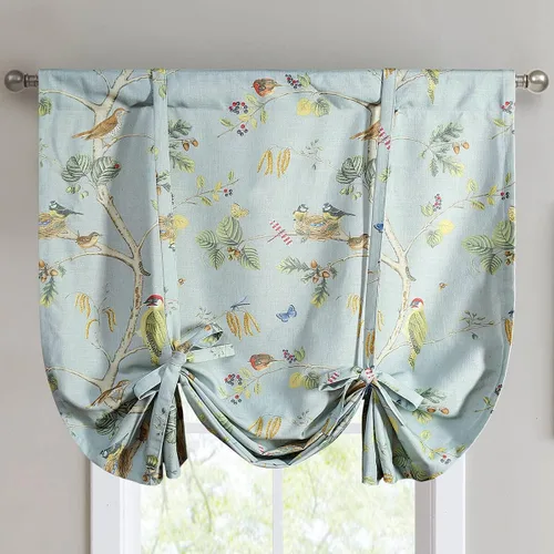 Vista 17 de VOGOL Cenefa de estilo rústico para filtrar la luz, con bolsillo para barra, cortina de cenefa de campo con estampado de pájaros para cocina, 52 x