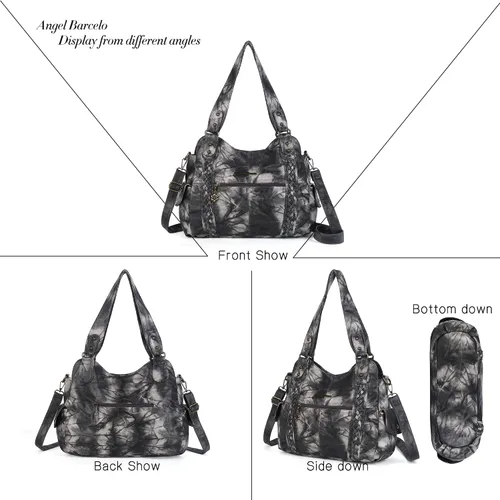 Vista 3 de Angel Barcelo - Bolsa de hombro amplia para mujer, diseño Hobo, cuero lavado
