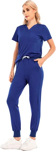 Vista 5 de Conjunto de uniformes médicos para mujer, conjunto de uniforme de enfermera, conjunto de trabajo al aire libre, conjunto de ropa quirúrgica elástica