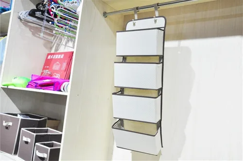 Vista 3 de haotfire 4bolsillos Wall Mount sobre la puerta clóset Almacenamiento Organizador Durable tela no tejida bolsa para colgar toallas de juguetes
