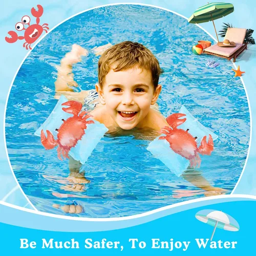 Vista 7 de HeySplash Brazaletes inflables para niños (de 3 a 6 años), mangas flotantes para brazo de piscina, tubo flotante, alas de agua, para natación, hasta