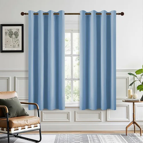 Vista 41 de DONREN Cortinas opacas completas para dormitorio, aislamiento térmico y reducción de ruido, cortinas de lino con ojales para sala de estar y Negro