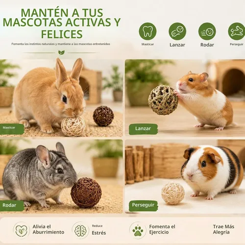 Vista 4 de Skylety 15 bolas masticables de conejo para conejos, juguetes de hierba rodante de animales pequeños y golosinas para conejillos de indias