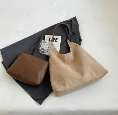 Vista 2 de 2 bolsas de mano holgadas para mujer, de gamuza con media luna, bolso de hombro, bolso cruzado con asa superior, bolso de mano universitario 2024