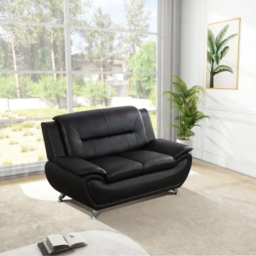 Vista 7 de Juego de sofá de cuero negro de 3 piezas para sala de estar, apartamento/oficina (sofás de cuero negro, juego de muebles de 3 piezas)