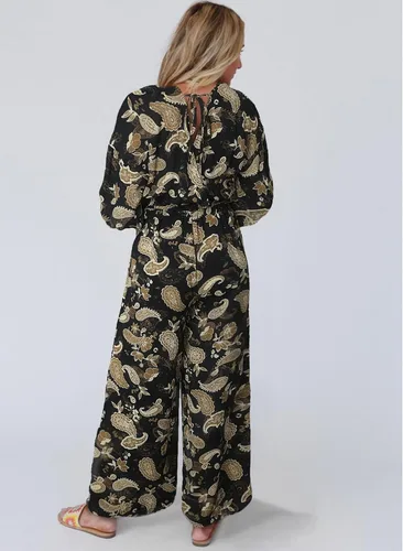 Vista 3 de BLENCOT Women's Floral Print Deep V Neck Romper Fall Long Sleeve Loose Boho Wide Leg Jumpsuits with Belt