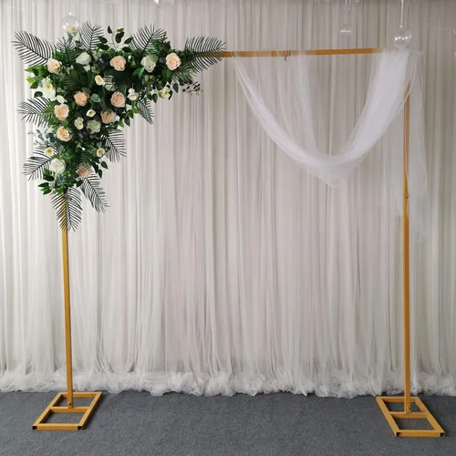Vista 11 de Soporte de telón de fondo cuadrado de 6.5 x 4.9 pies, soporte de arco de globo dorado, soporte de arco de boda con bases de metal para jardín, arco