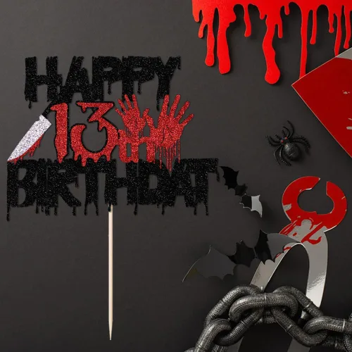Vista 7 de Killer Happy 13th Birthday - Decoración para tartas con temática de terror de Halloween para fiesta de cumpleaños número 13, con temática de terror