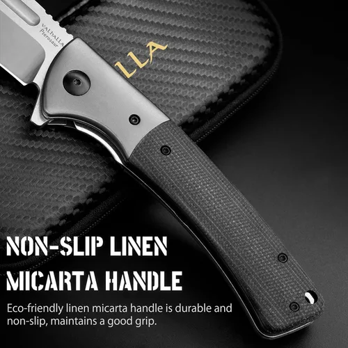Vista 3 de VALHALLA PTEROSAUR Cuchillo de bolsillo, cuchillo plegable de acero D2 de 3.9 pulgadas con mango de micarta, cuchillo de bolsillo para hombres