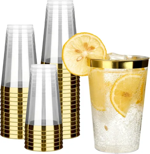 Vista 10 de RACETOP Vasos de plástico desechables transparentes de 9 onzas, paquete de 50 vasos de plástico transparente, vasos de fiesta resistentes, vasos