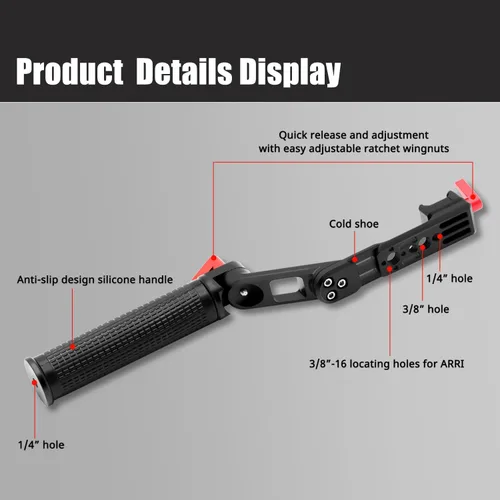 Vista 5 de Mango RS4 RS3 Mango ajustable Extensión de mano Extensión de mano Soporte de agarre de aleación de aluminio con abrazadera OTAN compatible con DJI