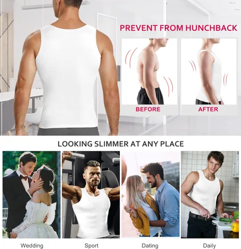 Vista 6 de Gotoly Camisa de compresión para hombre, faja moldeadora adelgazante, chaleco moldeador de cuerpo, camiseta sin mangas con control de abdomen