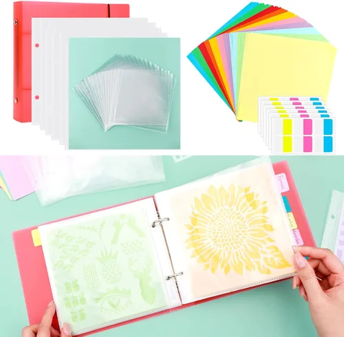 Vista 9 de Cookie Stencil Storage Binder for Storage 6x6inch Stencils,Die Cuts,DIY Scrapbooking,Clear Stamp,Storage Folder Organizer Include 1 Black Cover,50