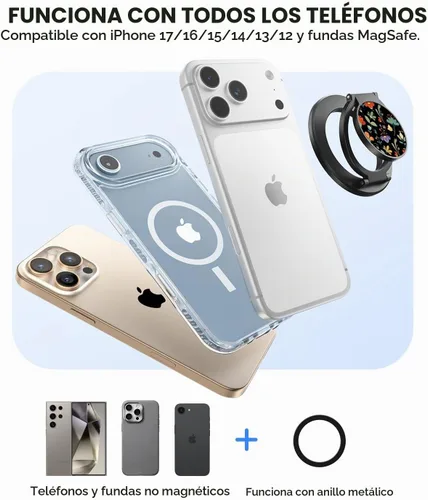Vista 7 de SUPERONE Soporte de anillo magnético de doble cara, ideal para regalo, soporte de teléfono de gimnasio con bonito patrón para iPhone BK-FLOWER