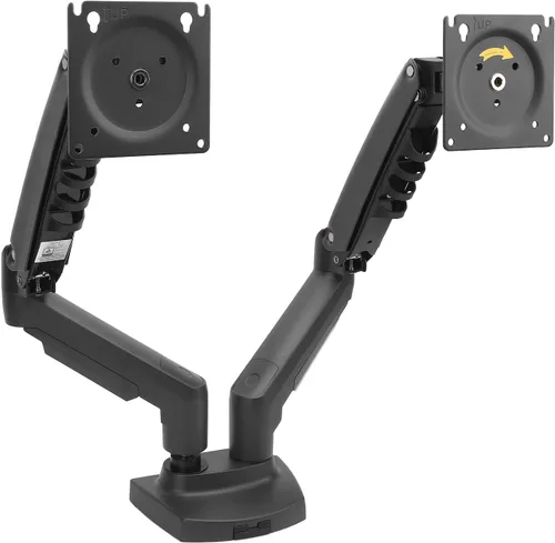 Vista 5 de Zunate Adjustable Double Screen Stand for 17-27inch Screens, Telescopic Rotating Desk Mount for Gaming and Work, Aluminum Alloy