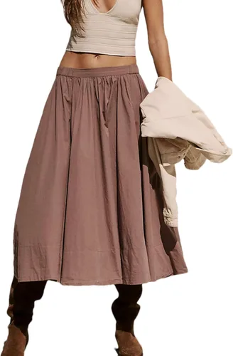Vista 8 de Zontroldy Falda midi de moda para mujer, cintura elástica, plisada, casual, de algodón, con bolsillos